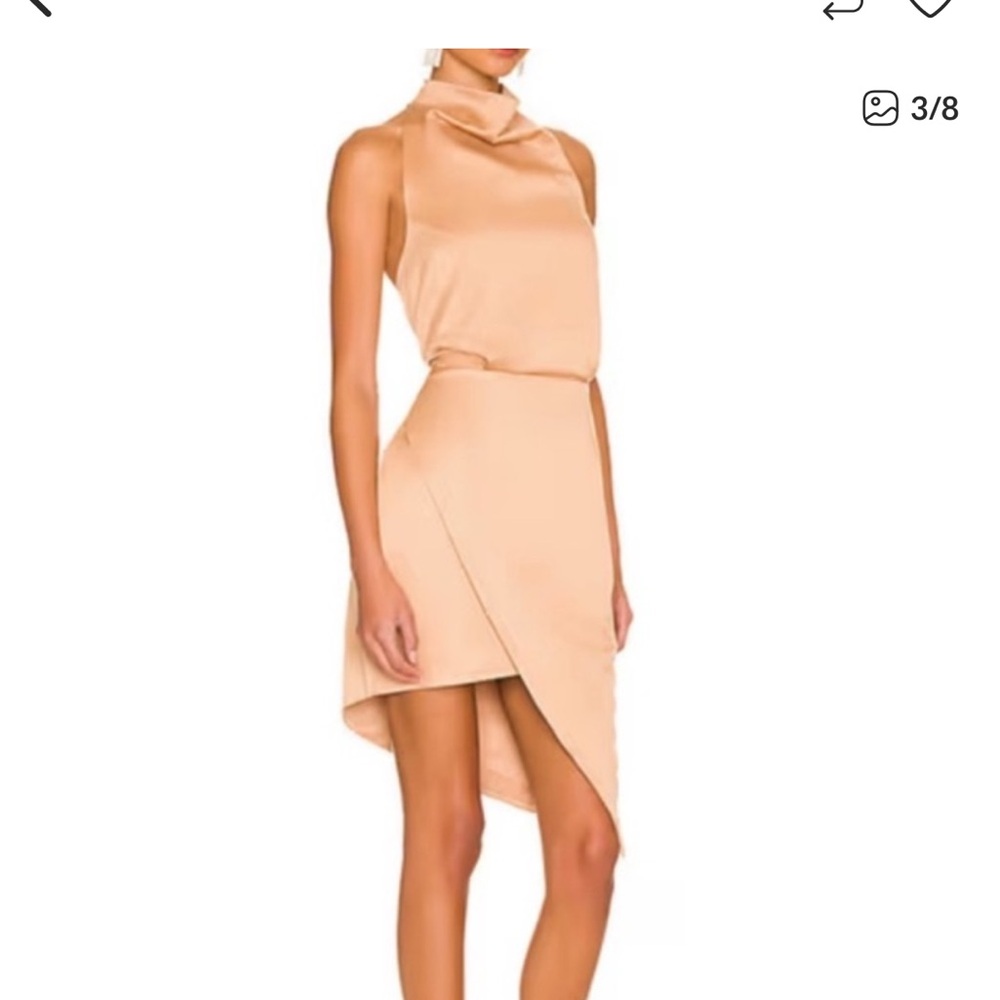 Elliatt Champagne-Peach Satin Halter Mini Dress - Picture 2 of 5
